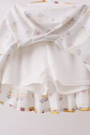 Red Bus Embroidered Skorts Set