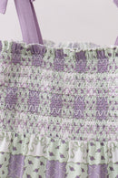 Purple Floral Smocked Women Dress