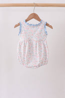Blue Floral Print Ruffle Bubble