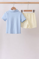 Blue Colorblock Pocket Shorts Set
