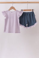 Purple Stripe Ruffle Set
