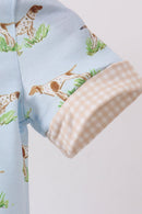 Blue Puppy Embroidered Pocket Romper