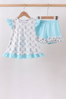 Blue Boots Ruffle Shorts Set