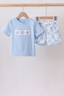 Blue Shells Embroidered Shorts Set