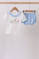 Blue Carousel Embroidered Bloomer Set