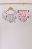 Pink Floral Smocked Swimsuit