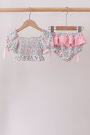 Pink Floral Smocked Swimsuit