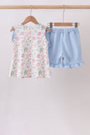 Blue Hydrangea Ruffle Shorts Set