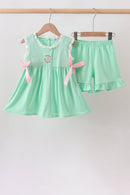 Green Butterfly Smocked Ruffle Shorts Set