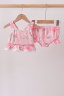 Pink Floral Ruffle 2pc Swimsuit