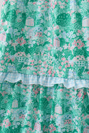 Green house floral Smocked Tiered Mom Dress