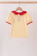 Mustard Stripe Apple Embroidered Top