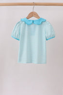 Blue Stripe School Bus Embroidered Top