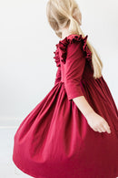 SALE Burgundy 3/4 Sleeve Ruffle Twirl Dress