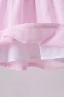 Pink stripe bunny bow embroidery bloomer set