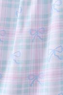 Blue plaid bow floral dress
