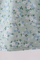 Sage floral cross embroidery ruffle dress