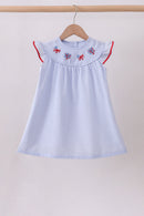 Blue stripe bow fireworks embroidery ruffle dress