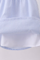 Blue stripe bow fireworks embroidery ruffle dress
