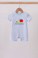Blue Apple Pencil Embroidery Romper