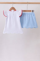 Blue Apple Applique Skorts Set