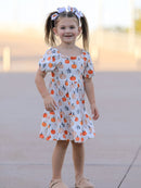 Fall Pumpkin Puff Sleeve Girls Dress