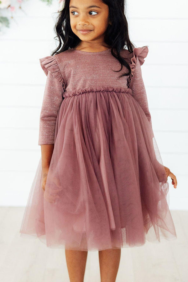 Mauve Shimmer 3/4 Sleeve Tutu Dress
