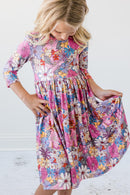 Mauve What's Up Buttercup 3/4 Sleeve Pocket Twirl Dress