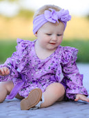 Fall Lavender Floral Print Girls Long Sleeve Romper