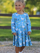 Fall Goose Print Girls Long Sleeve Twirl Dress