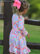 Fall Butterfly Floral Print Girls Ruffle Hem Twirl Dress