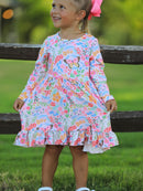 Fall Butterfly Floral Print Girls Ruffle Hem Twirl Dress