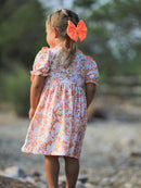 Peach Bow Smocked Floral Girl Dress
