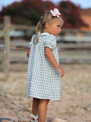 Fall Halloween & Thanksgiving Pumpkin Applique Plaid Green Girls Dress