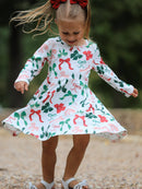 Girls Christmas Bow Print Dress