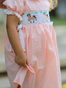 Western Horse Embroidery Girls Dress Lace Petals Collar Puff Sleeve