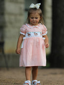 Western Horse Embroidery Girls Dress Lace Petals Collar Puff Sleeve