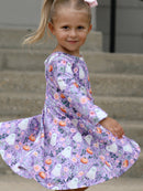 Halloween Ghost Pumpkin Girls Long Sleeve Twirl Dress