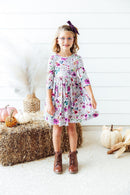 Midnight Rain 3/4 Sleeve Pocket Twirl Dress