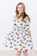 SALE Moo Meadows 3/4 Sleeve Pocket Twirl Dress