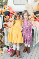 Mustard 3/4 Sleeve Pocket Twirl Dress