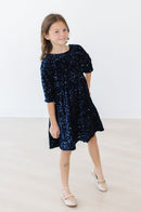 Navy Blue Velvet Sequin Dress