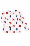 Nebraska White Herbie Husker L/S Ruffle Pocket Tee