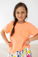 Neon Coral Ruffle Pocket Tee