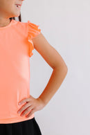 Neon Coral S/S Ruffle Tee