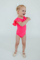 Neon Pink S/S Flutter Sleeve Leotard