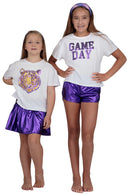 Azarhia Girls Purple & Gold Sequin Tiger Mascot Boxy Game Day T-Shirt