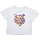 Azarhia Girls Purple & Gold Sequin Tiger Mascot Boxy Game Day T-Shirt