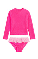 Toddler Fuchsia Crinkle Ruffle Rashguard Swimsuit Set with UPF 50+ | Bossier City Kids Swimwear Boutique