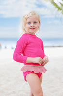 Toddler Fuchsia Crinkle Ruffle Rashguard Swimsuit Set with UPF 50+ | Bossier City Kids Swimwear Boutique